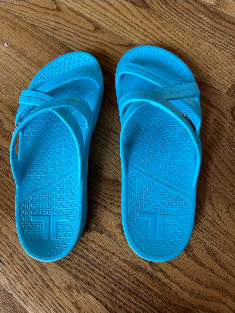 TELIC Turquoise Slim Strap Slide Sandals